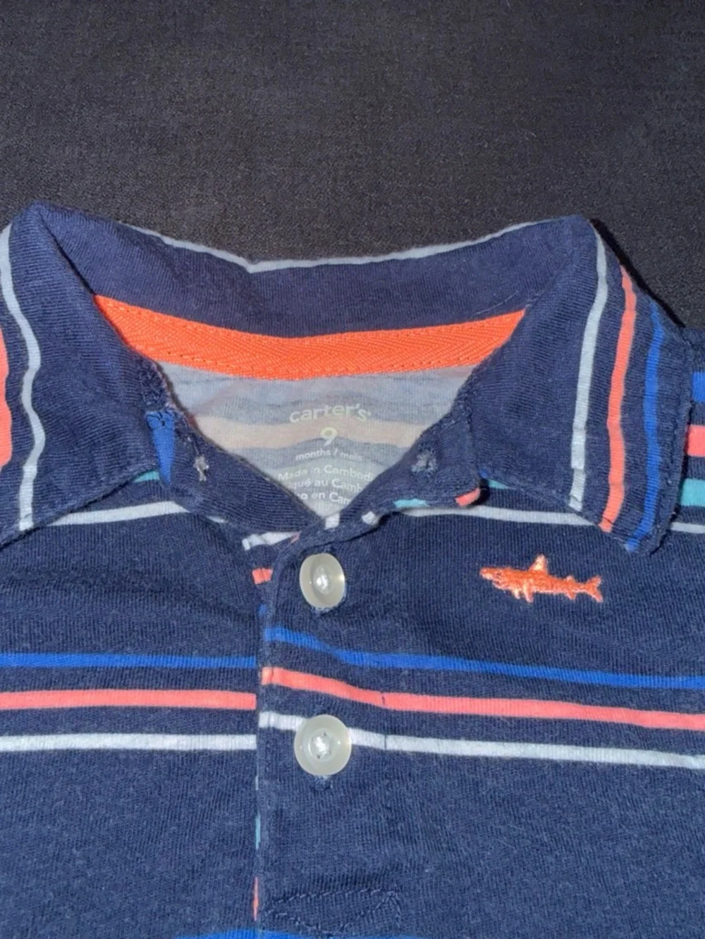 Carter's Navy Striped Polo-Style One-Piece with Coral, Aqua & Blue